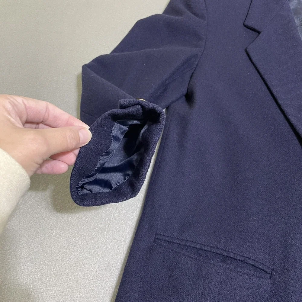 Vtg Womens WOOL BLAZER JACKET Gold Accent Buttons Preppy 90s Academic‎ Navy Sz 8